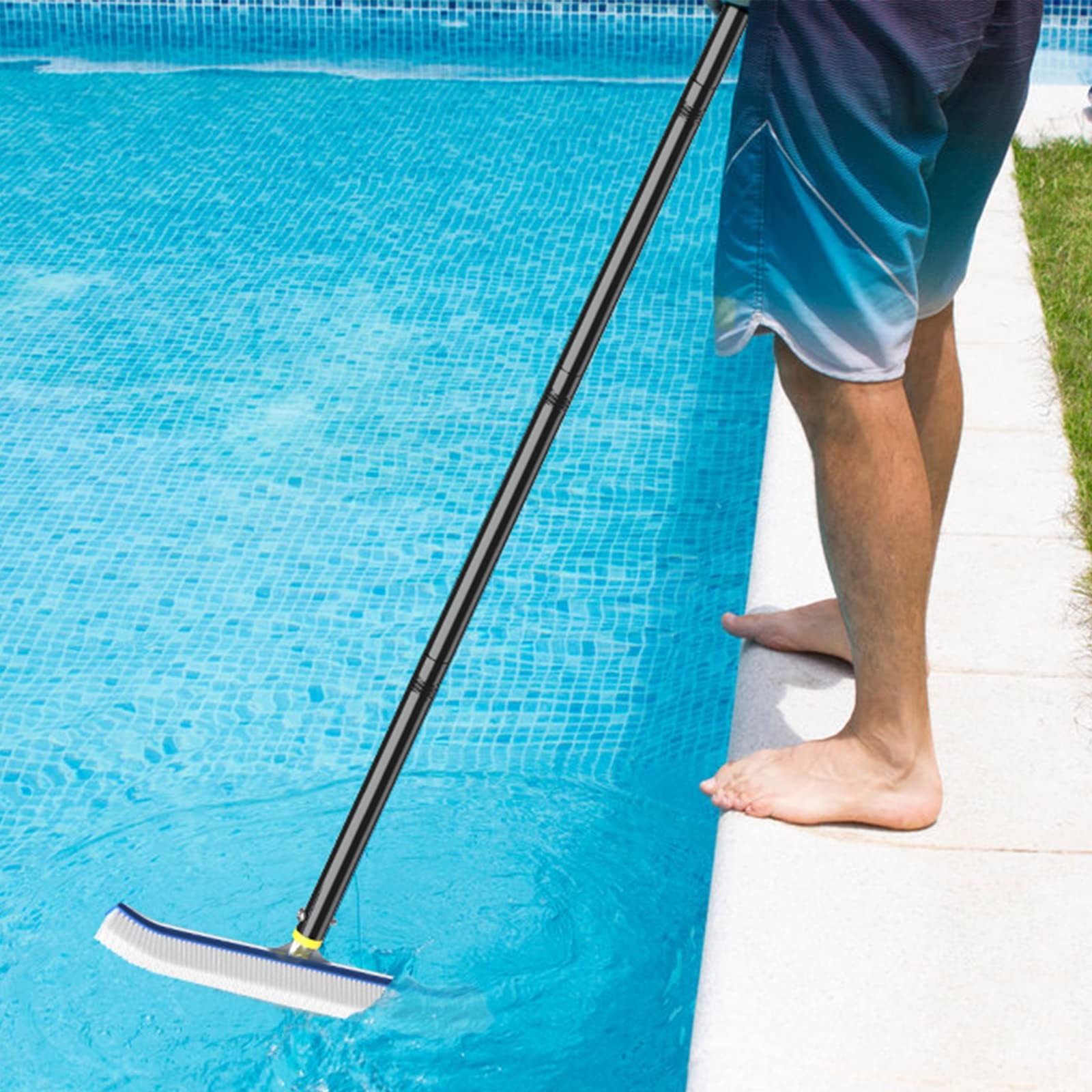 Pool Brush with Pole for Above Ground Pools, 18&Prime; Pool Cleaning Brush Head and…