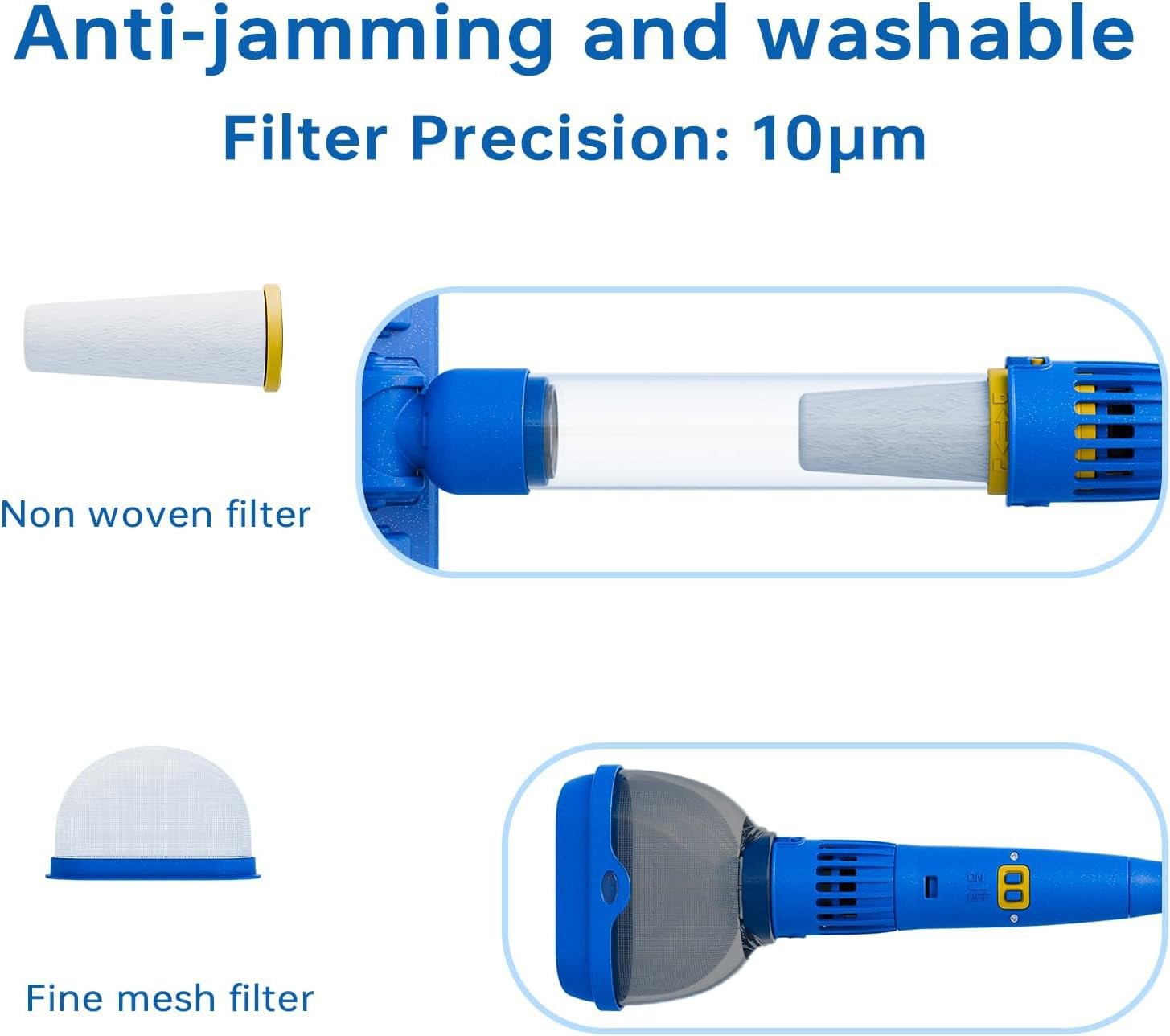 Cordless Pool Vacuum with Strong Suction, Rechargeable Handheld Navy Blue