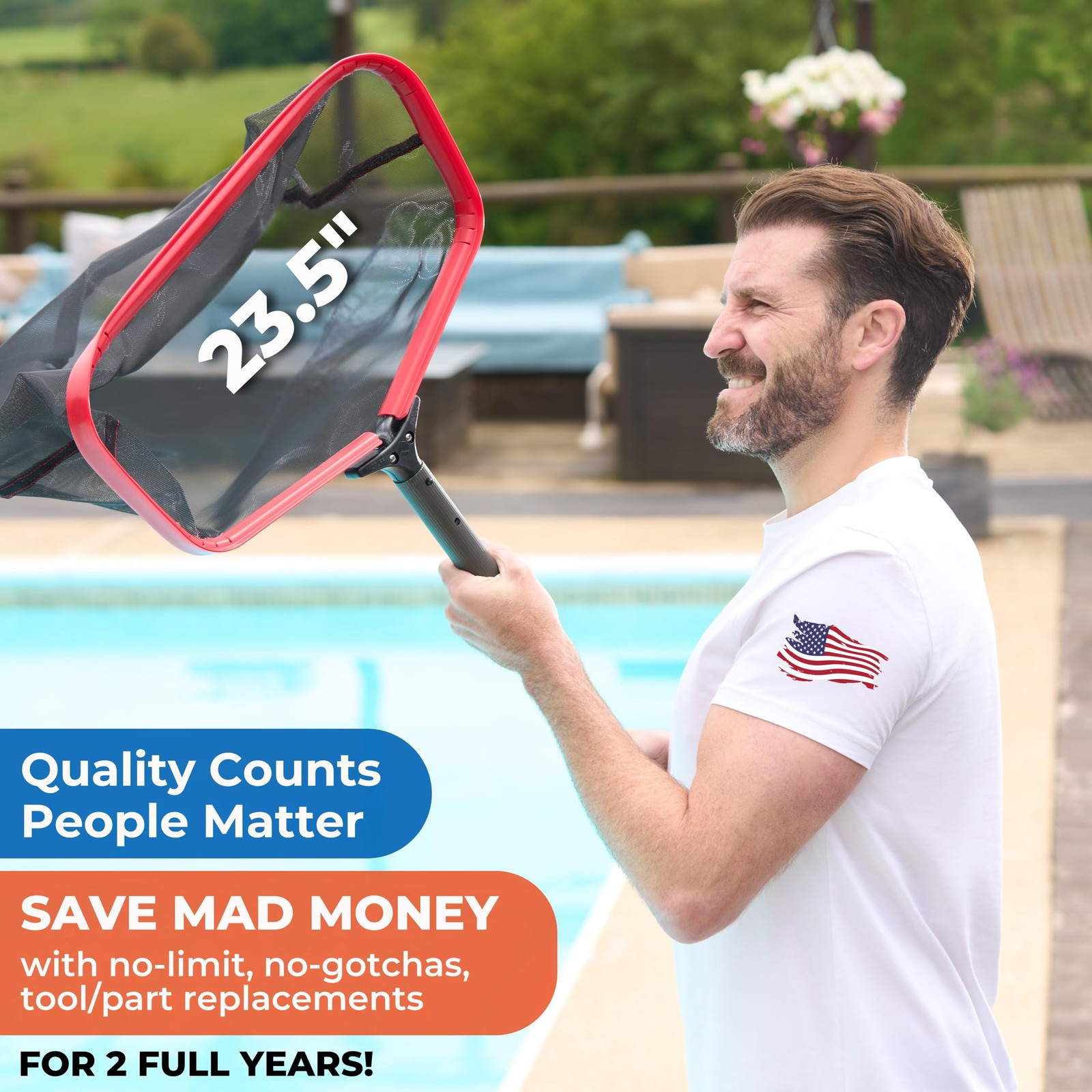23in Fine Pool Net Wide Pool Skimmer Deep Bag Skimmer Net for Debris