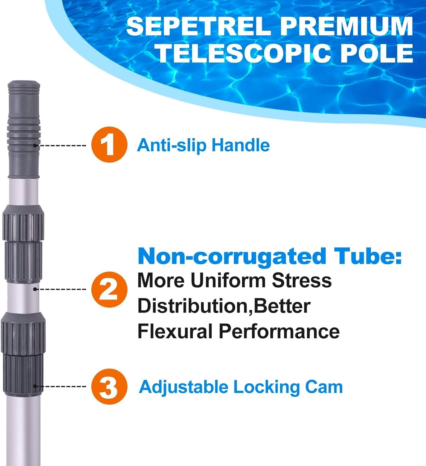 Pool Pole – Professional 12 Foot Telescoping Swimming Pool Cleaning Poles,Adjust