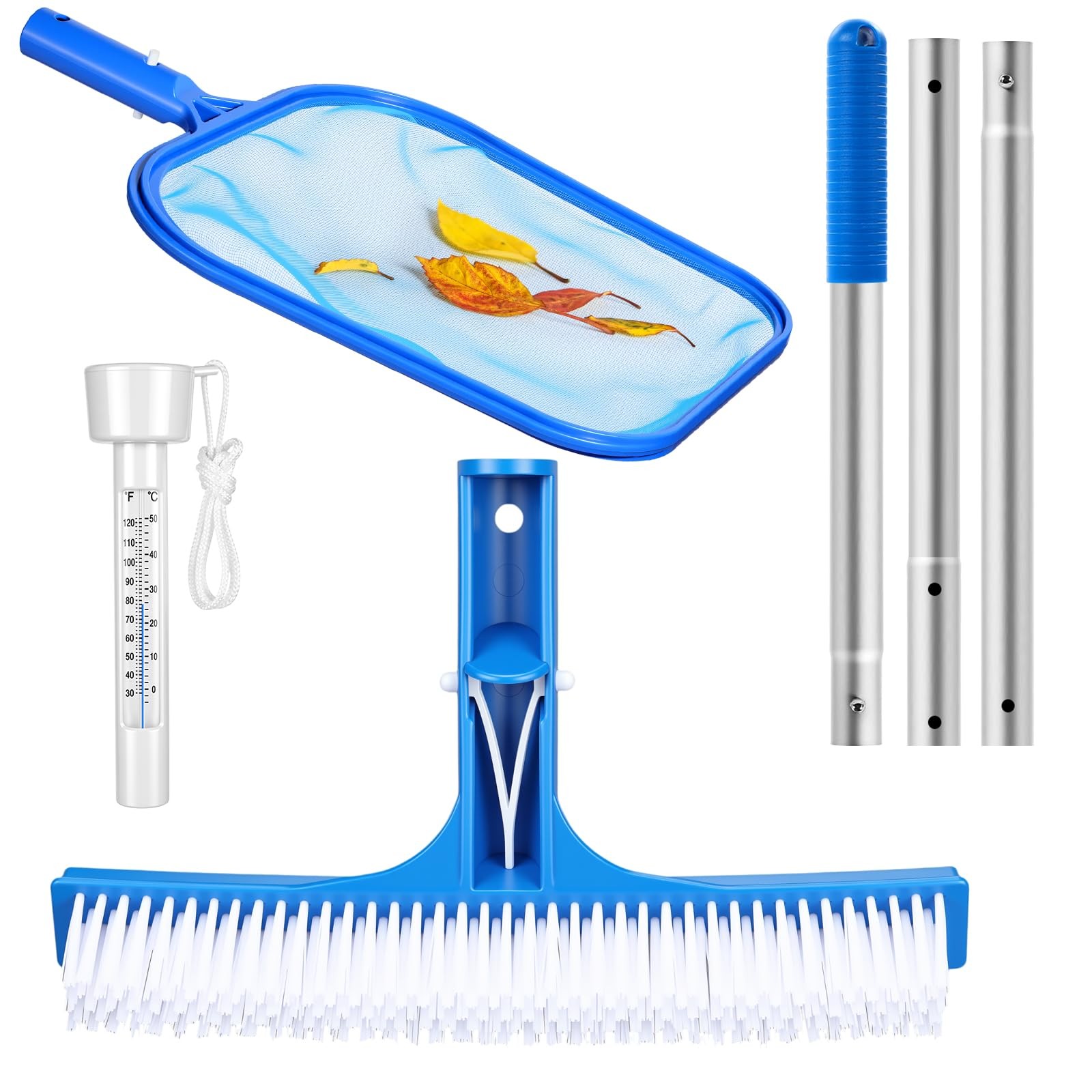 4 Pcs Swimming Pool Cleaning Kit Includes 10 » Pool Brush Head Telescopic Alu…