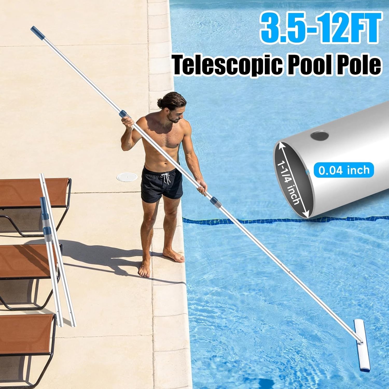 Heavy-Duty 12ft Aluminum Pool Cleaning Pole with Secure Lock