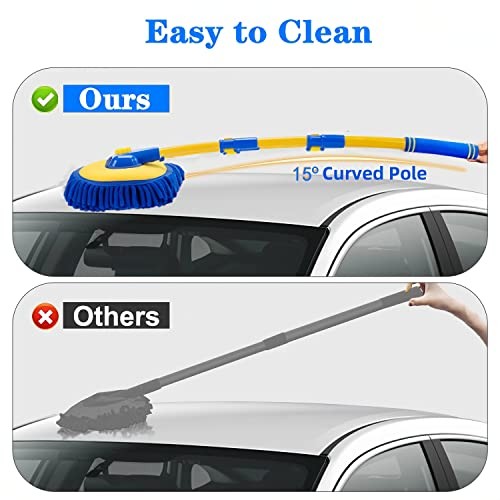 15°Curved Chenille Car Wash Brush Mop with Long Handle(Blue) | Blue-001