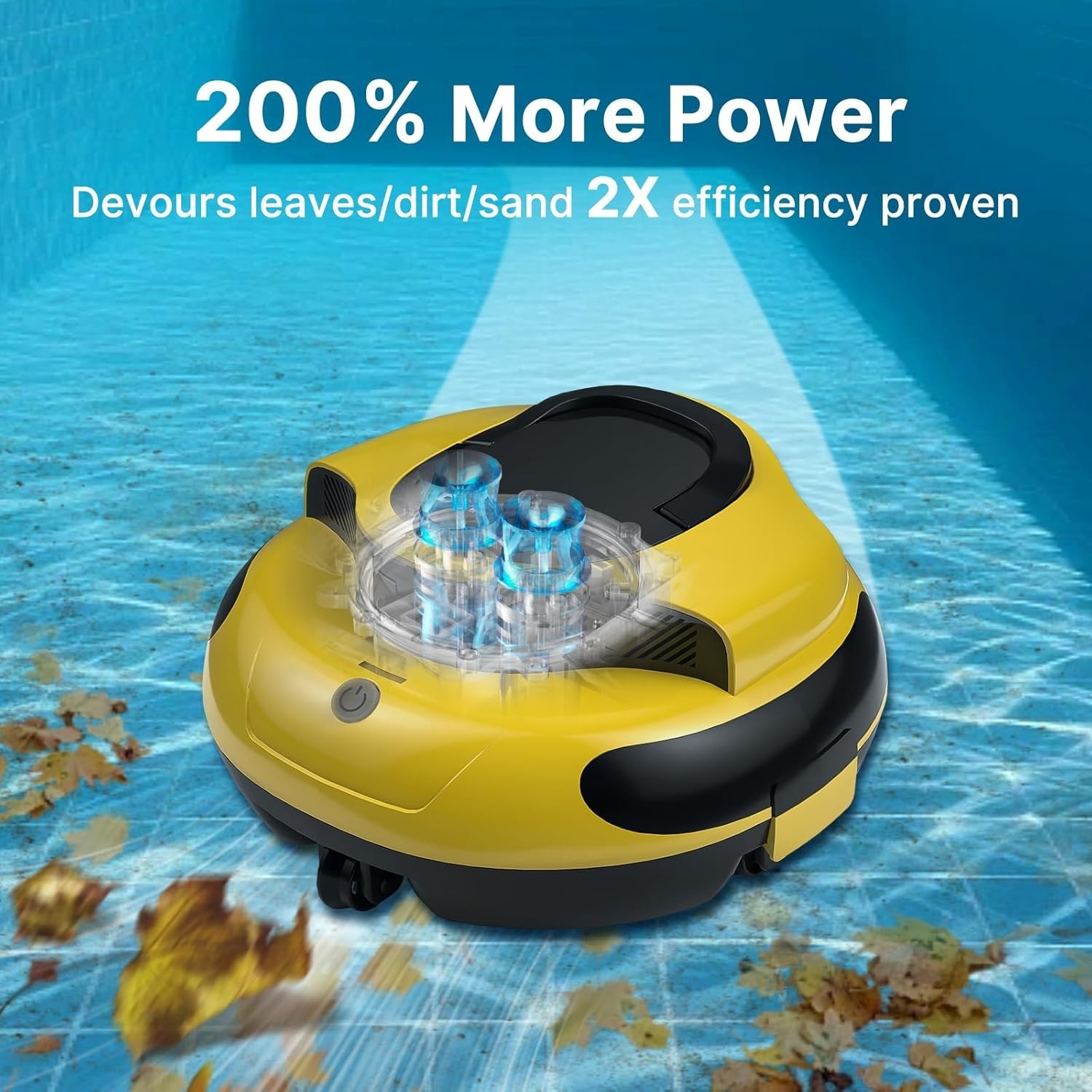 Yellow Cordless Robotic Pool Cleaner Dual Motor Powerful Suction 150 Min Runtime