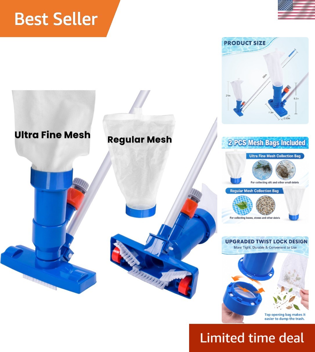Ultra Fine Vacuum Cleaner with 2 Filter Bags – Ideal for Hot Tubs & Fountains