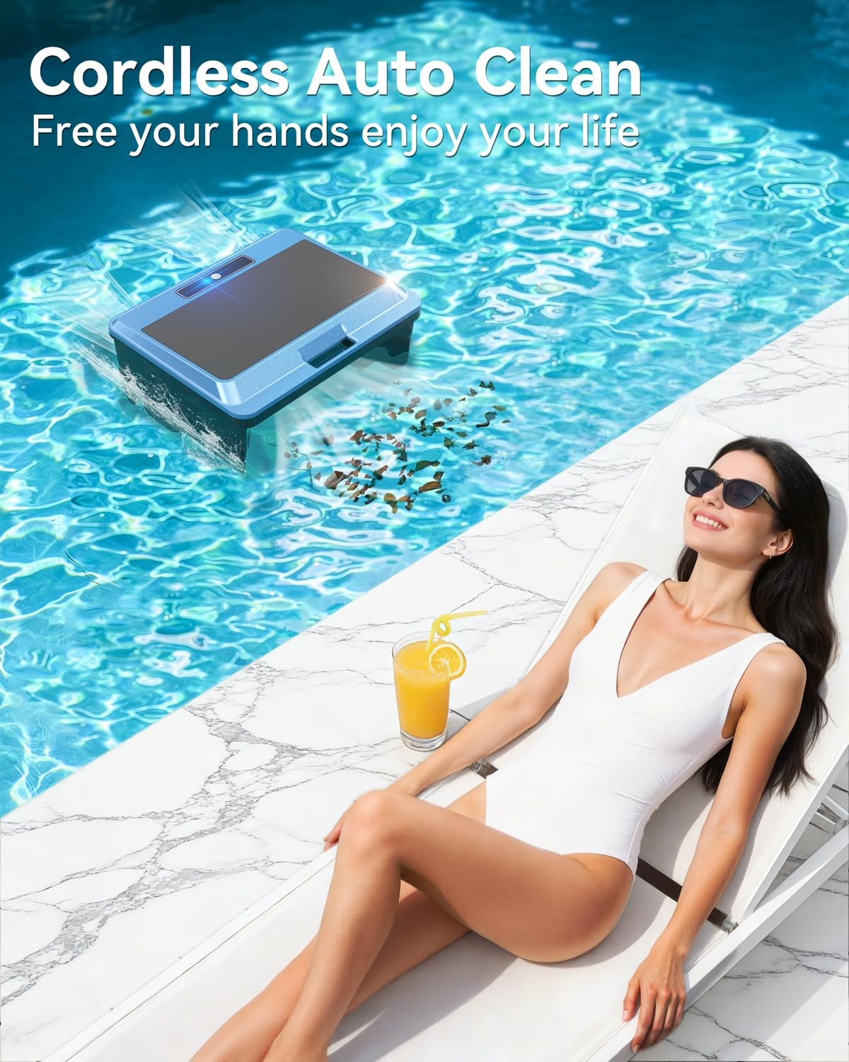Poofata F1T Solar Powered Robotic Pool Skimmer Surface Cleaner with APP Suppo…