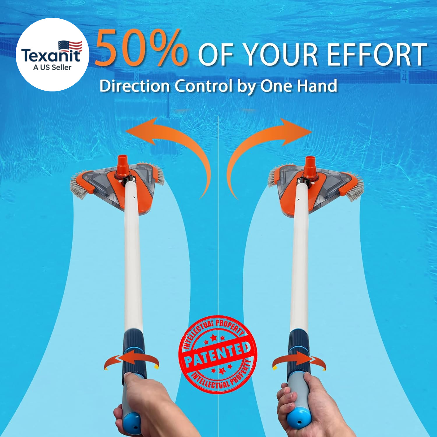 Pool Vacuum Head with Side Brush,Universal Steering Handle & Universal Rotatable