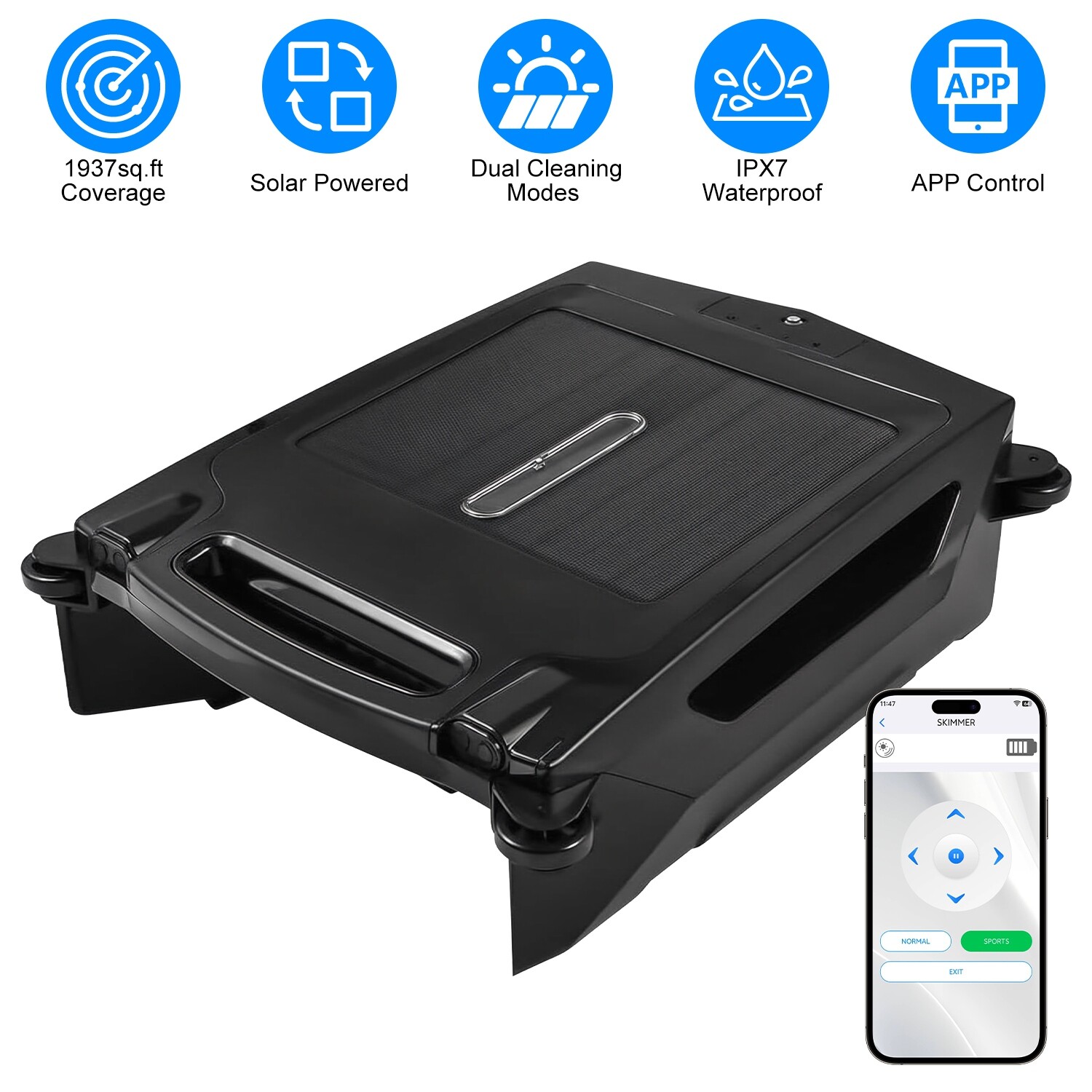 Solar Powered Robotic Pool Skimmer Automatic Swimming Pool Surface Cleaner IPX7