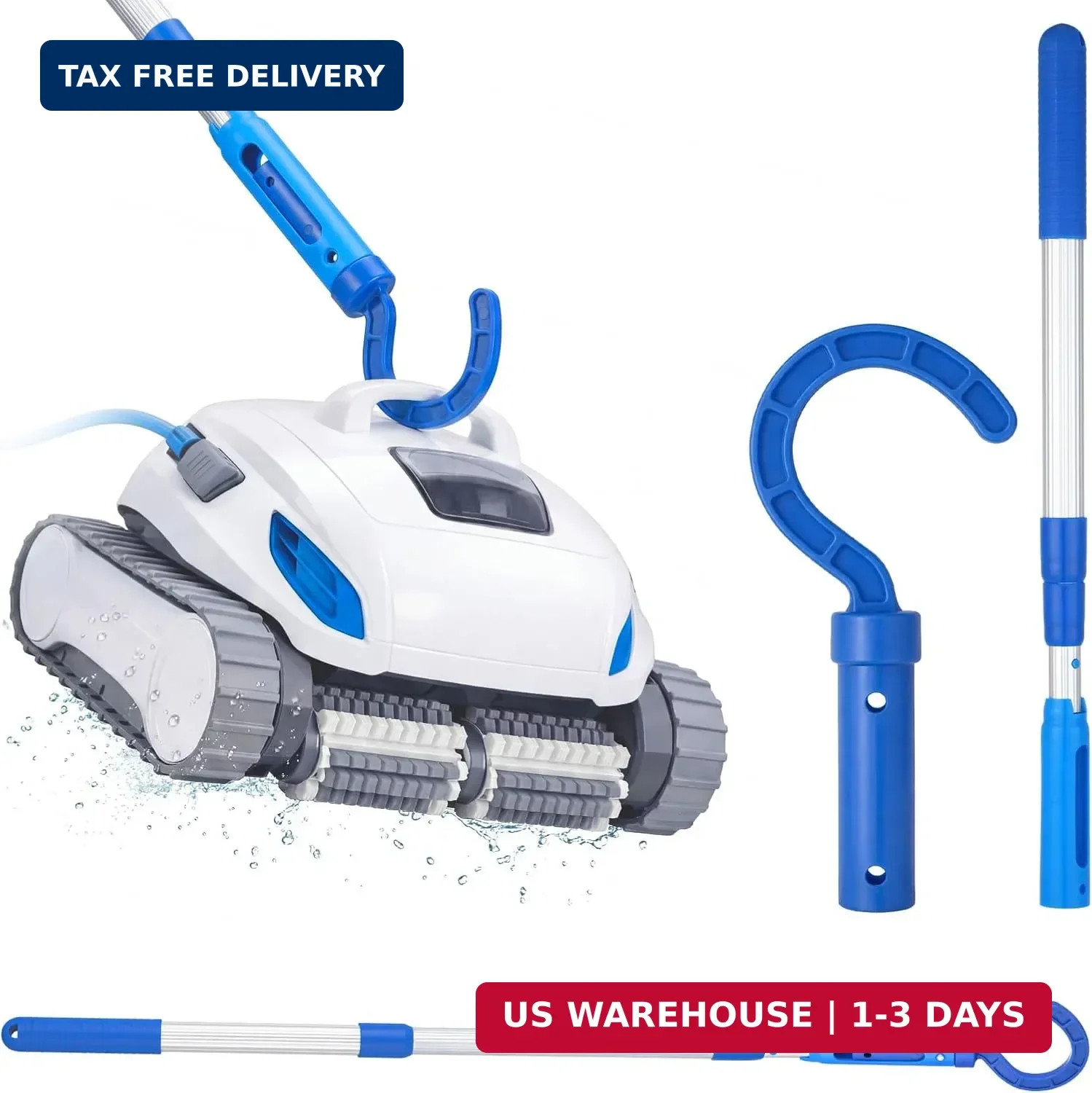 Hushee Hook for All Robotic Pool Cleaner with 45 » Telescopic Aluminum Pole Deep