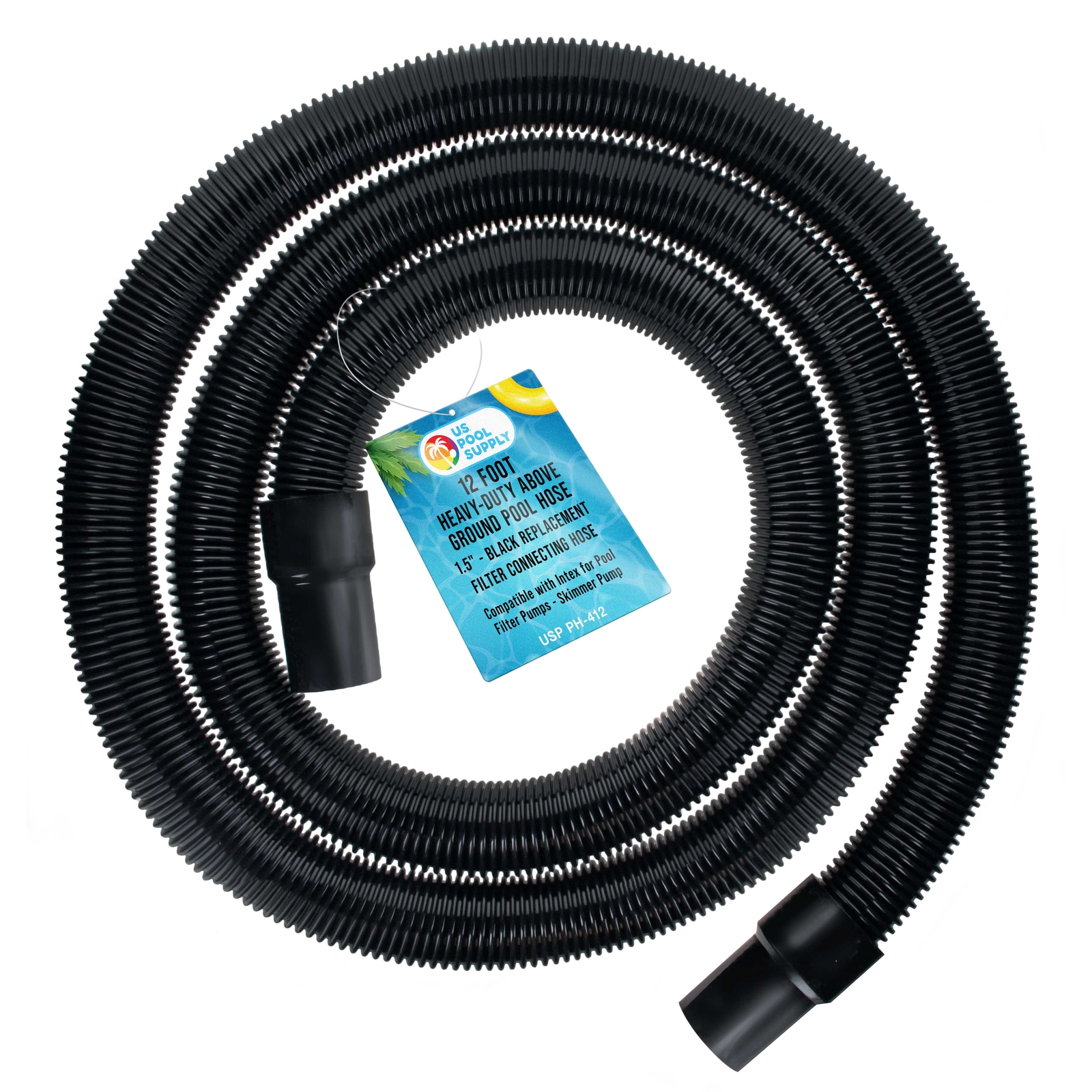 12 Foot Heavy-Duty Above Ground Pool Hose, 1.5&Prime; – Black Filter Connecting Hose