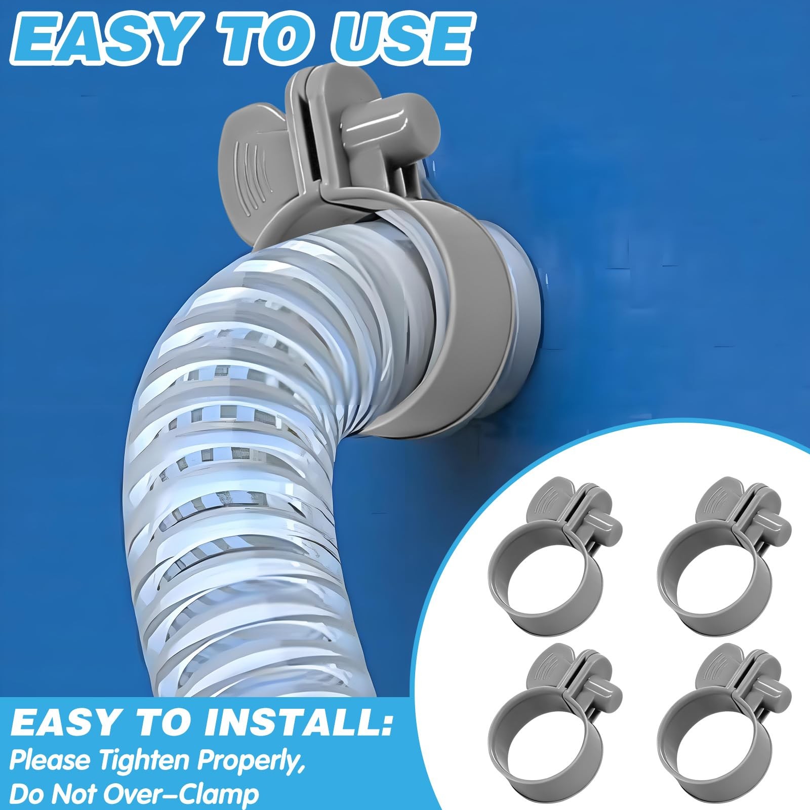 4Pcs 1 1/4&Prime; » Plastic Hose Clamps Secure Your Pool Connections White