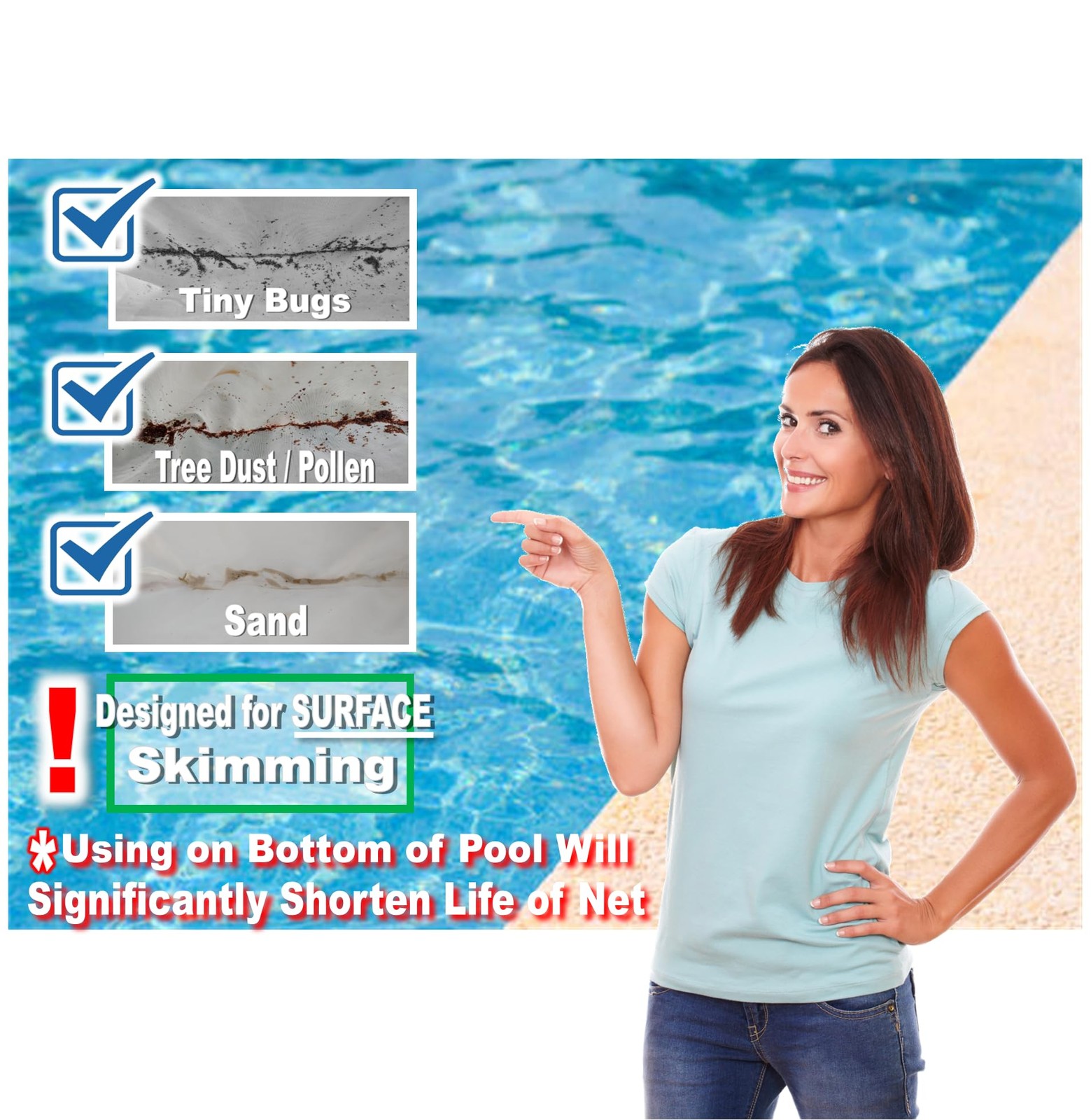 Fine Mesh Pool Net Skimmer Insert Transforms Any Deep Net Into Accessories 1PC