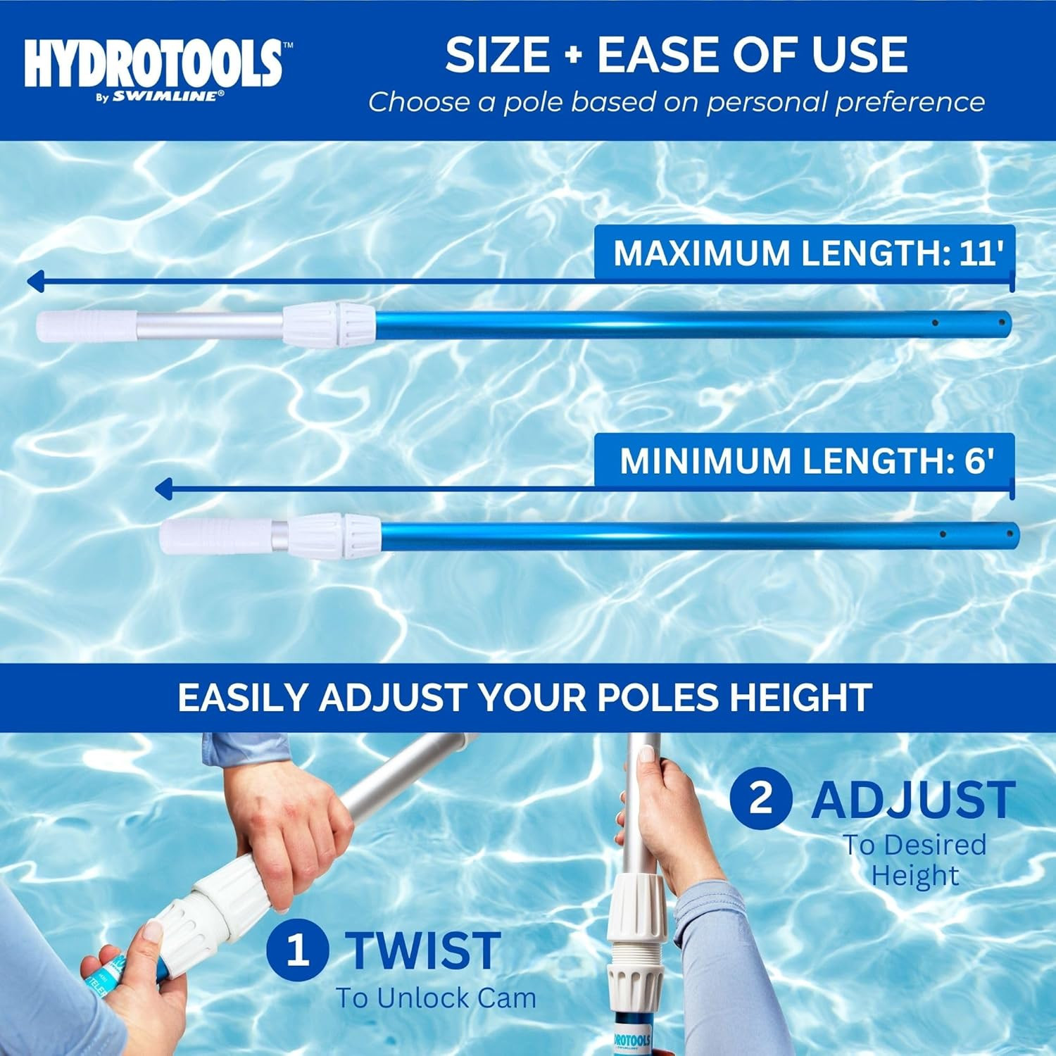 SWIMLINE HYDROTOOLS 83515 2-Piece Telescopic Pole 6 to 11 Feet Adjustable Telepo