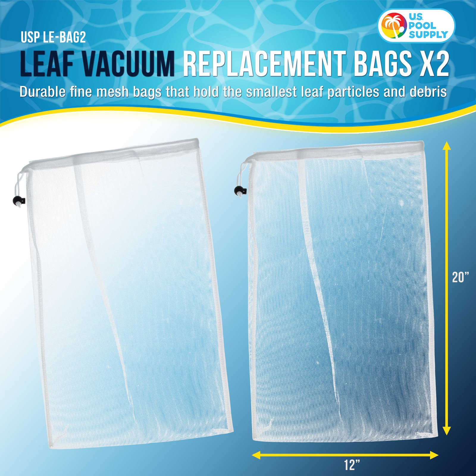 2 Fine Mesh Filter Bags for Leaf Vacuum Pool Cleaners Terminator Replacement Net