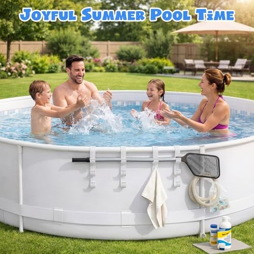 Pack of 2 Adjustable Pool Pole Hangers with 3 Hooks – White
