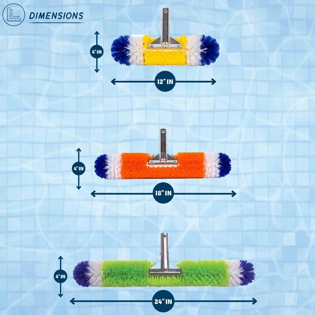 Pool Brush [3 Pack] – 360 Degree Bristles, with 12 Inch, 18 Inch, and 24 Inch fo