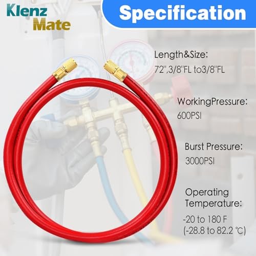 2026 Upgraded 3/8&Prime; HVAC Vacuum Hose,72” Refrigerant Charging Red 6Ft