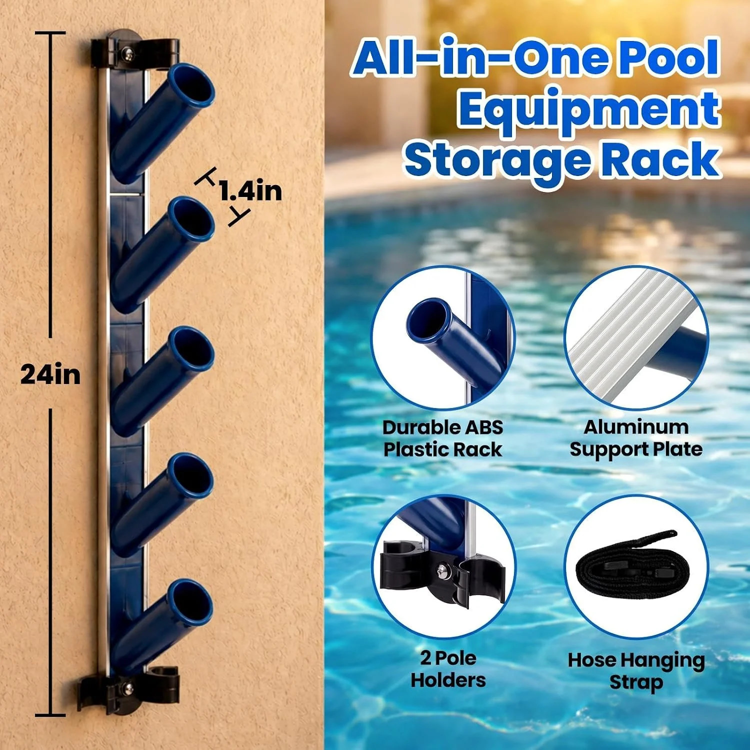 POOLAZA Pool Equipment Storage Rack – Pool Tool Organizer Holds Cleaning Accesso