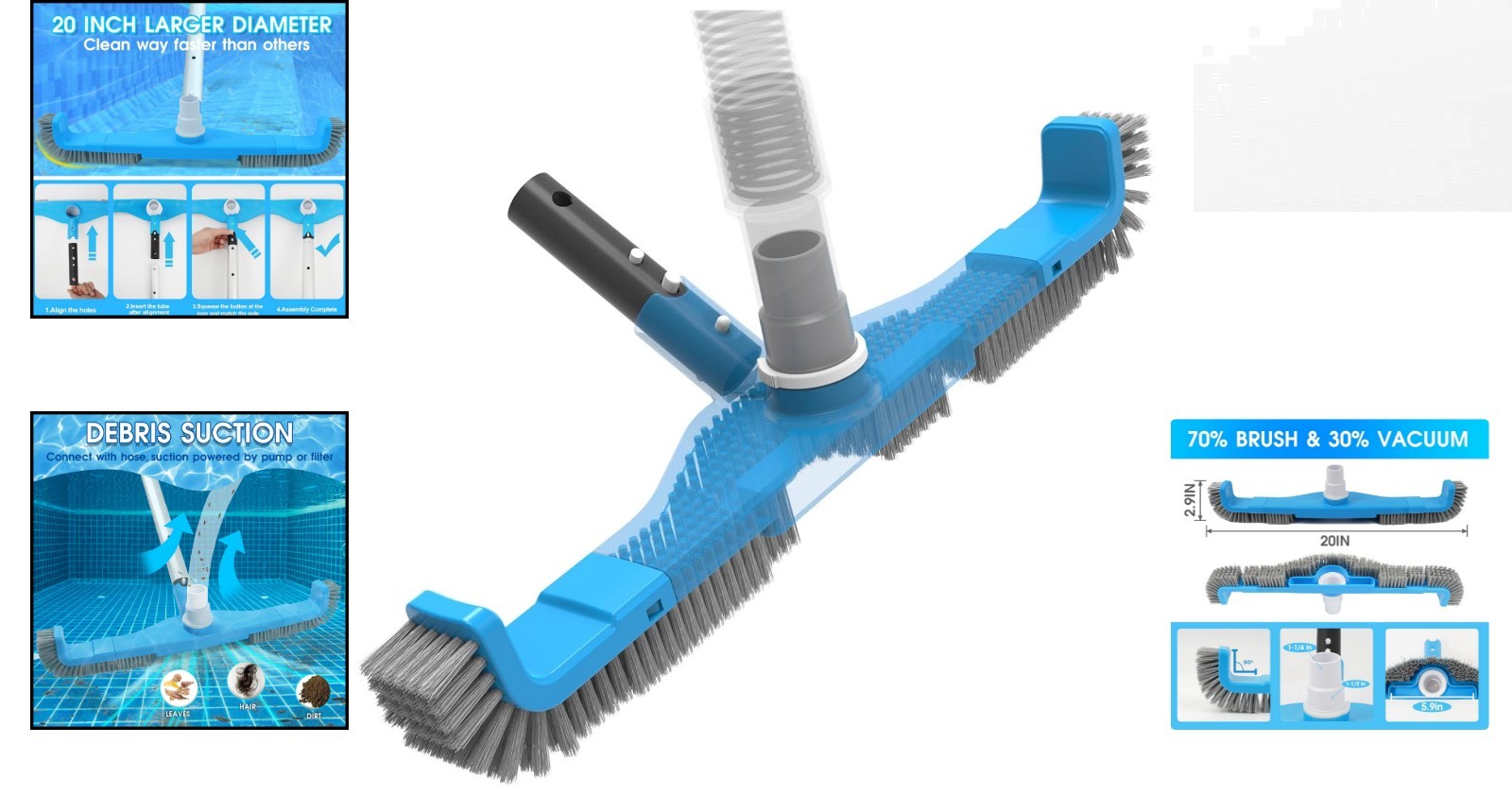 20&Prime; Pool Vacuum Brush Head with Durable Bristles – Perfect for All Pool Types