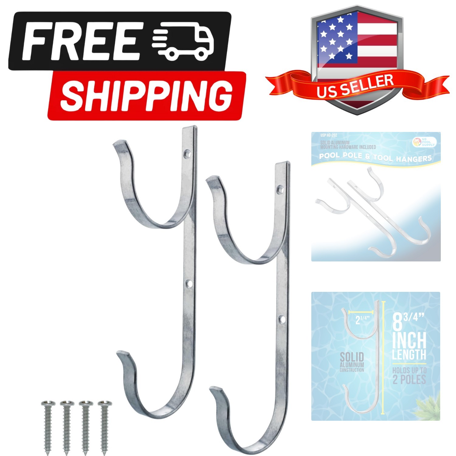 Pool Pole Hanger – 2 Aluminum Pool Hooks for Poles – Equipment Fence Hook for…