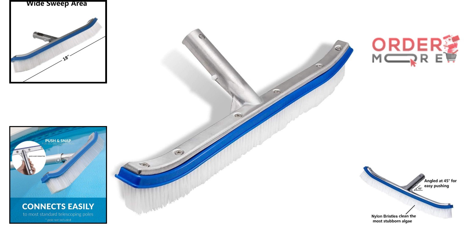 Swimming Pool Wall Tile Brush Heavy Duty Aluminum Nylon Bristles for Tiles Fl…
