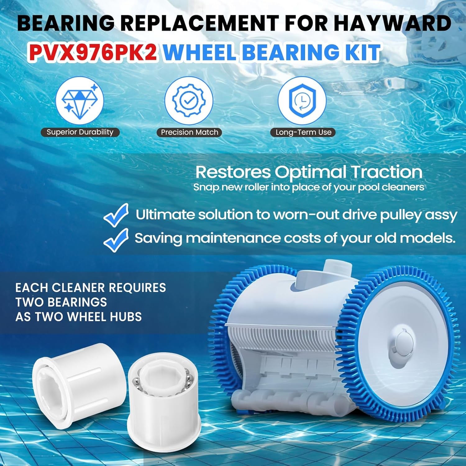 PVX976PK2 Wheel Bearings Repair Kit For Hayward AquaNaut 200/400/450 Phoenix