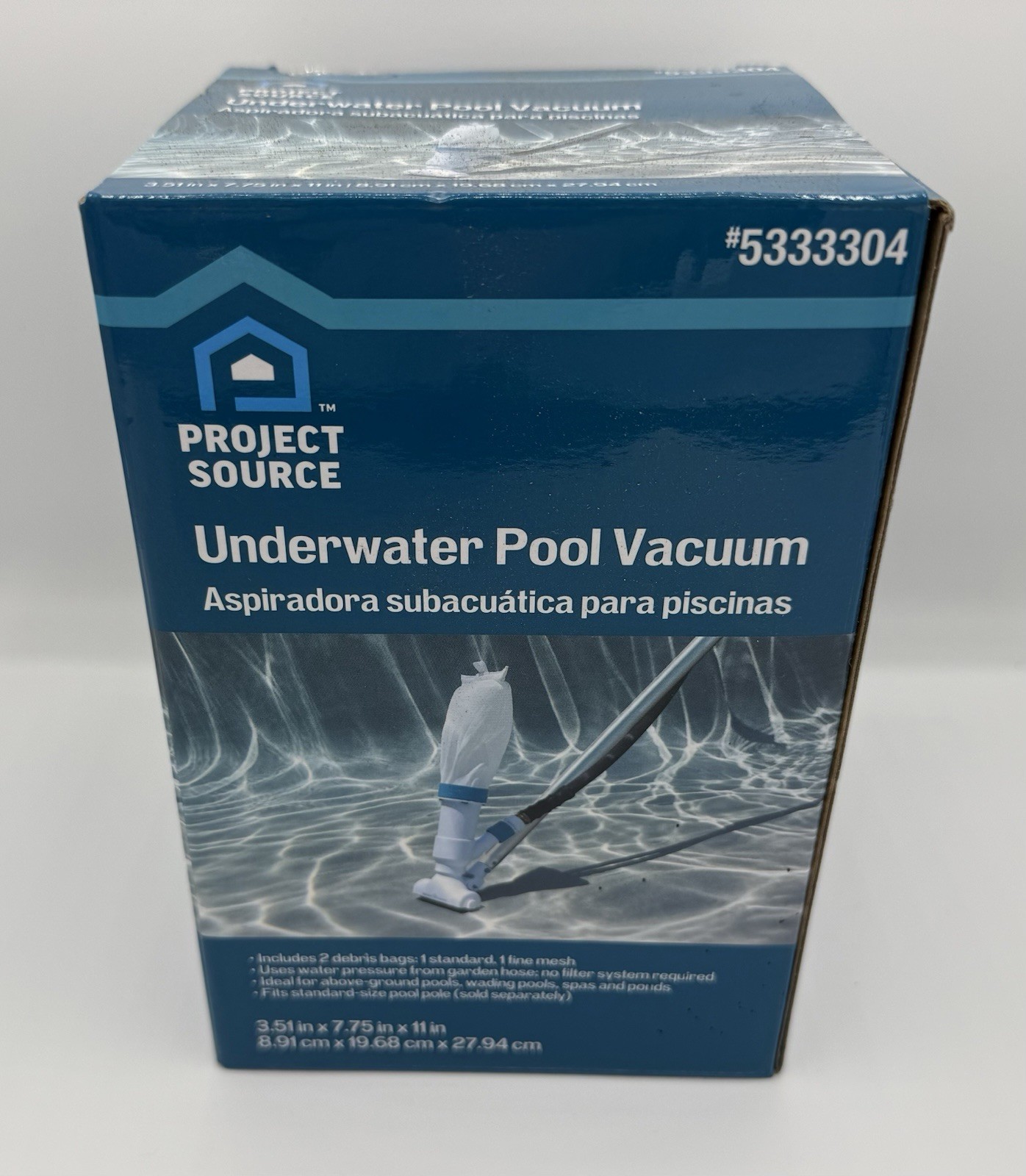 Project Source Underwater Pool Vacuum 5333304, 2 Debris Bags, For Pools & Spas