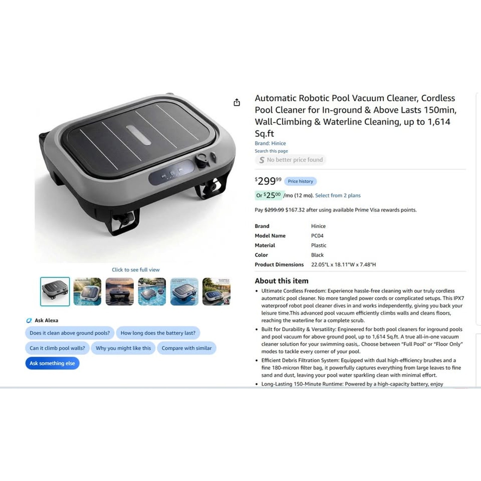 Automatic Solar Robotic Pool Skimmer Cleaner, Pool Cleaner for In-ground & Above