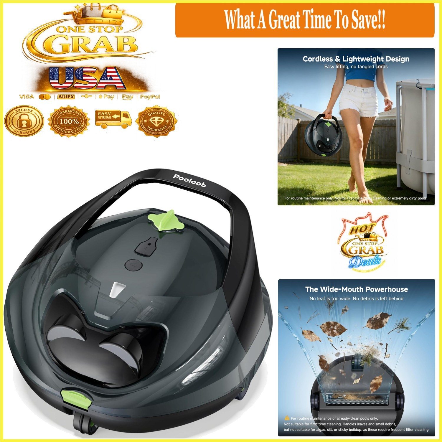 PF1 Cordless Pool Cleaner Robot for Flat-Bottom Pools 150 Min Runtime