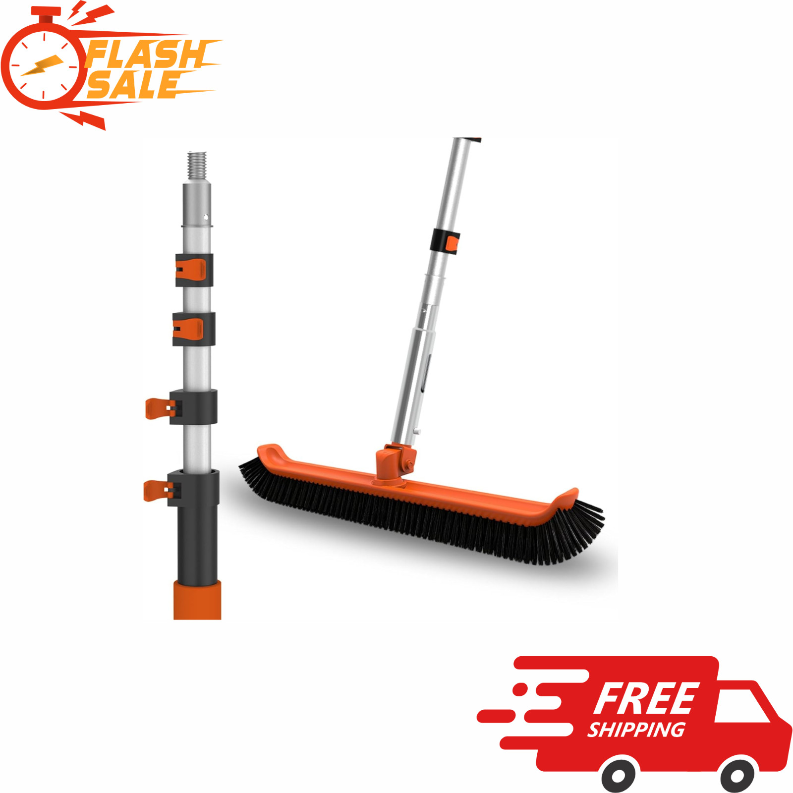 NEW Pool Brush with 12FT Telescopic Pole 18&Prime; Scrubber for Walls Tiles & Floors
