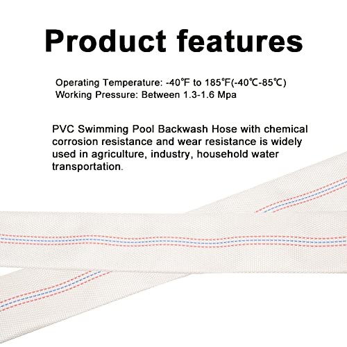 3 Inch x Length Swimming Pool Backwash Hose, PVC Lay-Flat 3 Inch ID 26.2 Feet