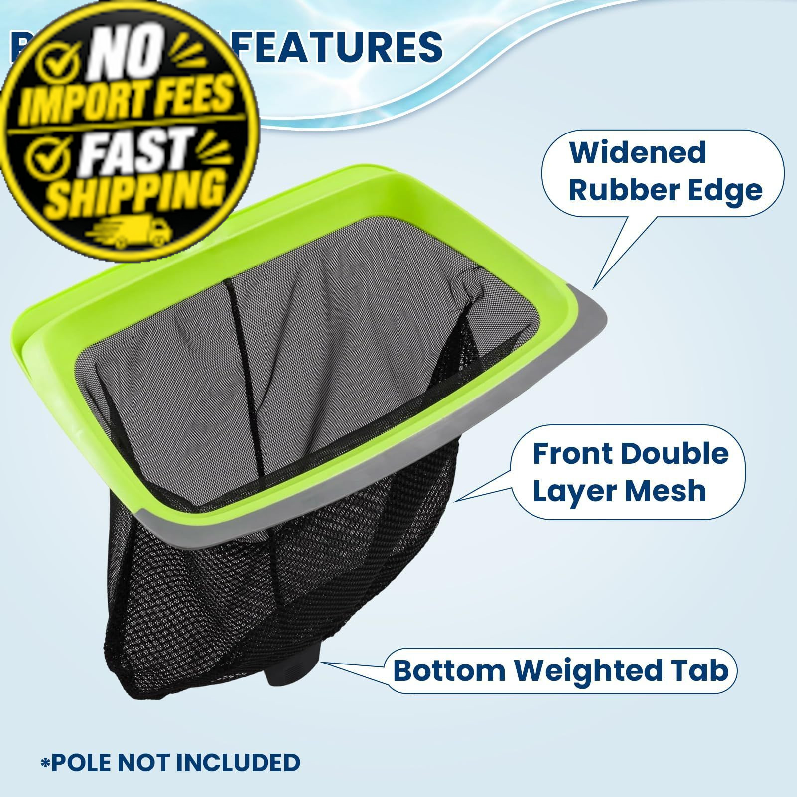 Sepetrel 3-Piece Pool Cleaning Kit (No Pole), 17.5&Prime; Aluminum Wall Green