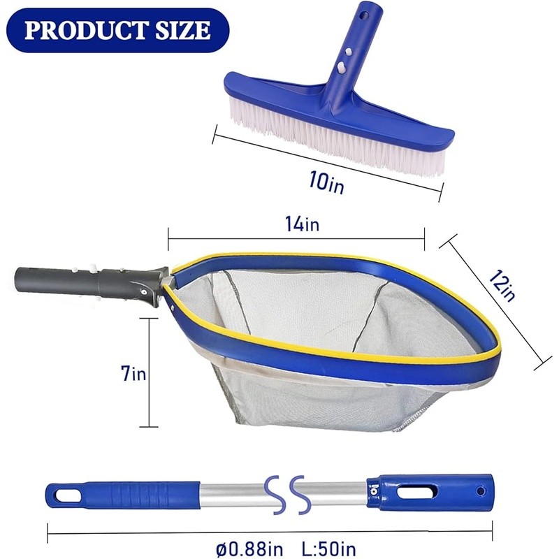 Pool Maintenance Set W/ Brush Skimmer Net Adjustable Aluminum Pole Cleaning New