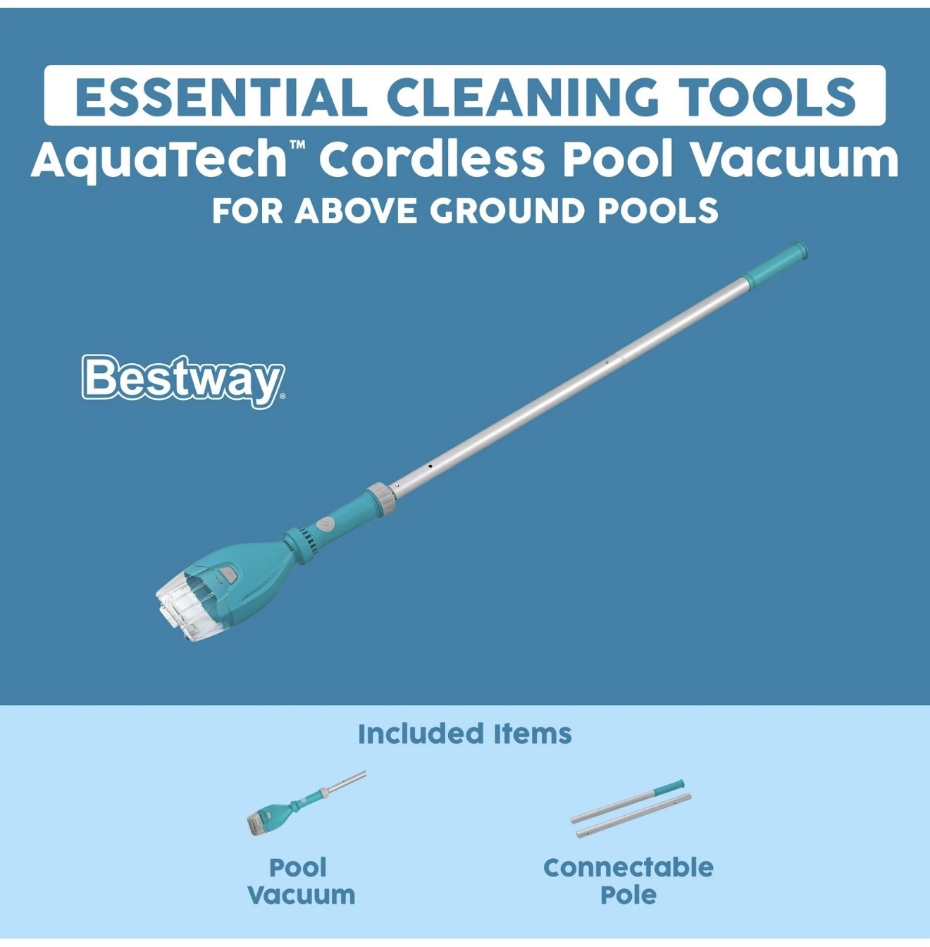 Bestway Cordless Pool Vacuum, AquaTech Vacuum Cleaner for Up to 10 Ft Pools