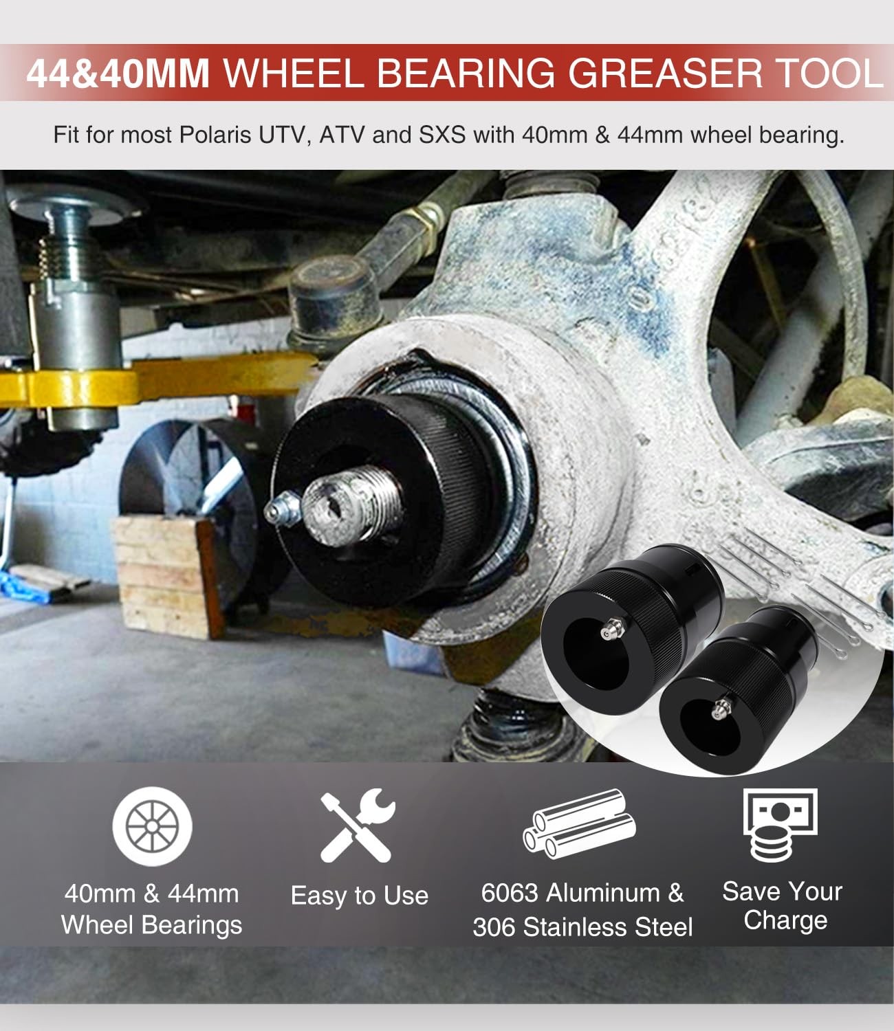 Wheel Bearing Greaser Tool Front Rear Greasing Kit 40mm 44mm ATV UTV Replaces