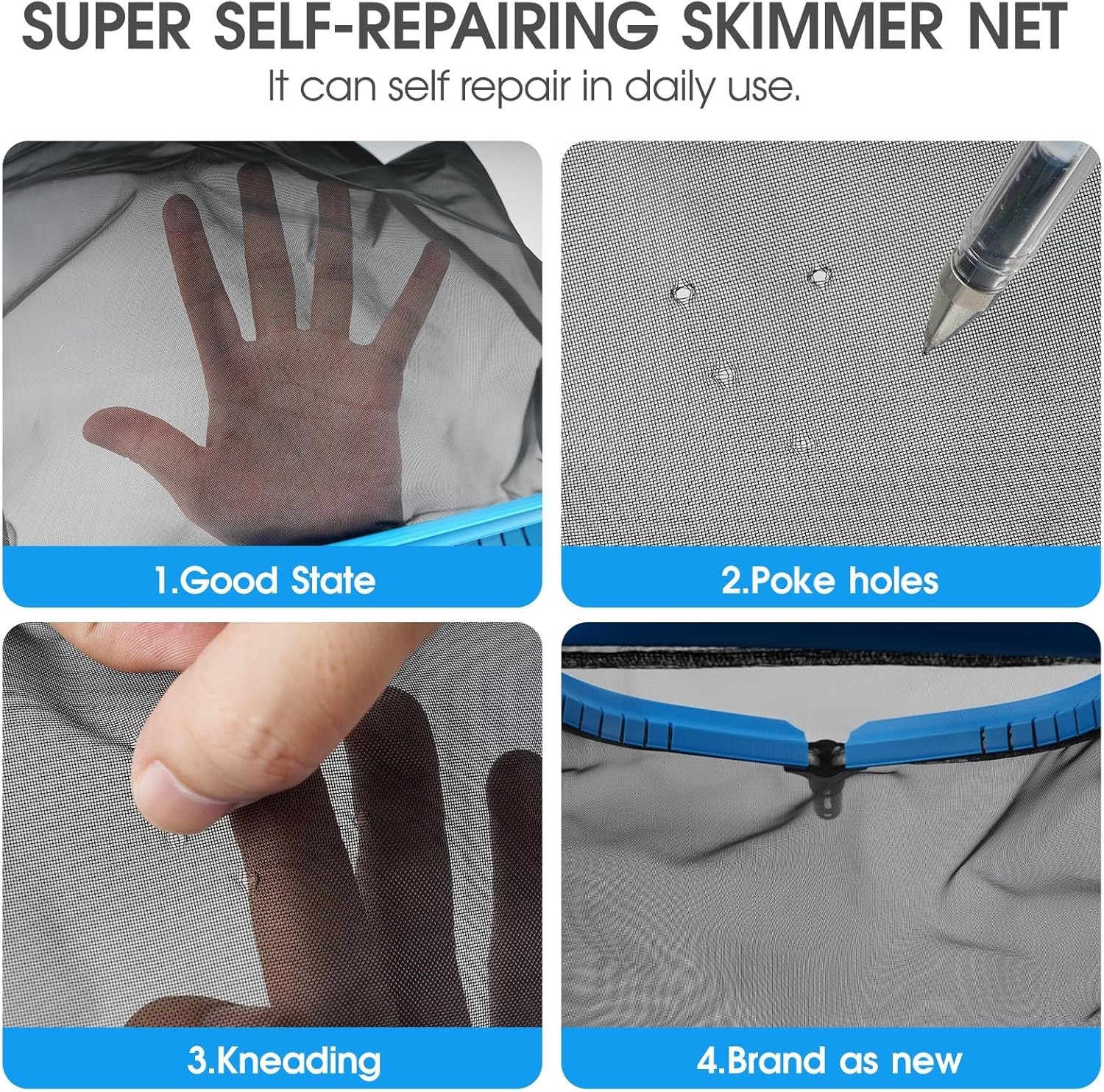 17.5 » Pool Skimmer Net with 10ft Adjustable Aluminum Pole & Hidden Hook