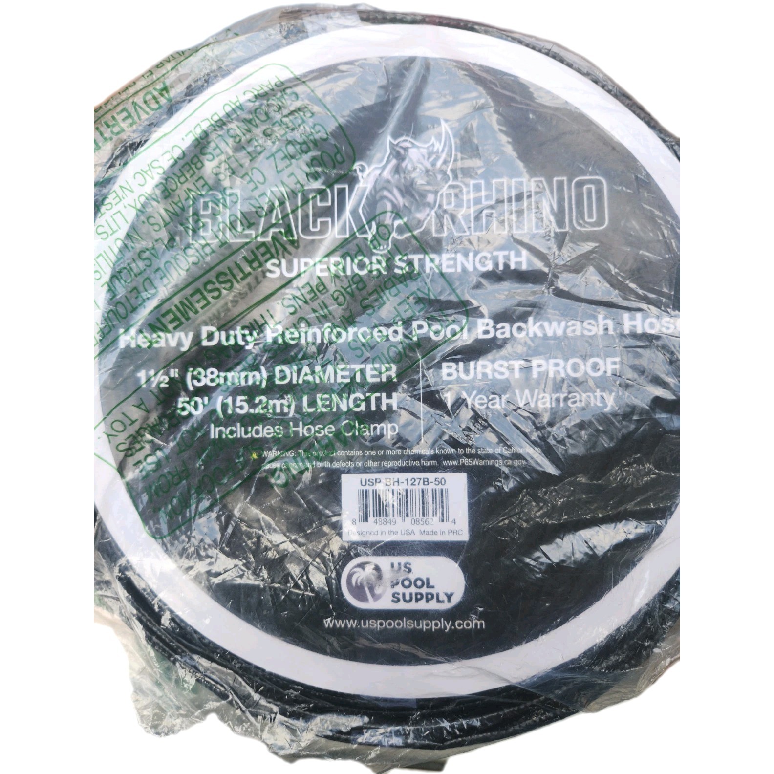 Black Rhino 1 1/2&Prime; x 50&prime; Pool Backwash Hose Extra Heavy Duty