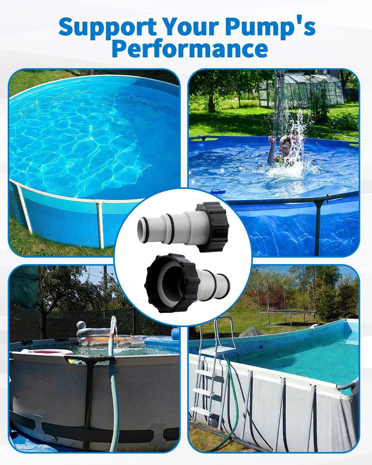 2 Pack Pool Hose Adapter A with Collar for Intex, Converts 1.5 2*4.28, Gray