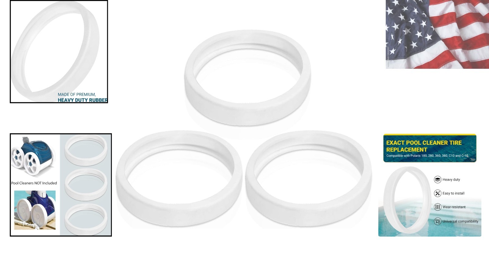 Effortless Installation: 3-Pack Replacement Tires for Polaris 180, 280, 360, 380