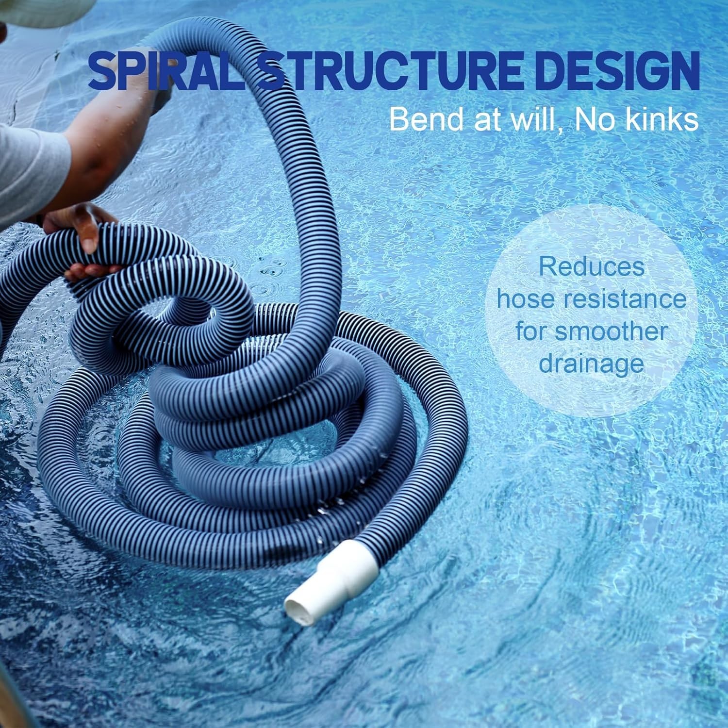 Heavy Duty Pool Vacuum Hose 30 Ft with Swivel Cuff – Effortless Cleaning