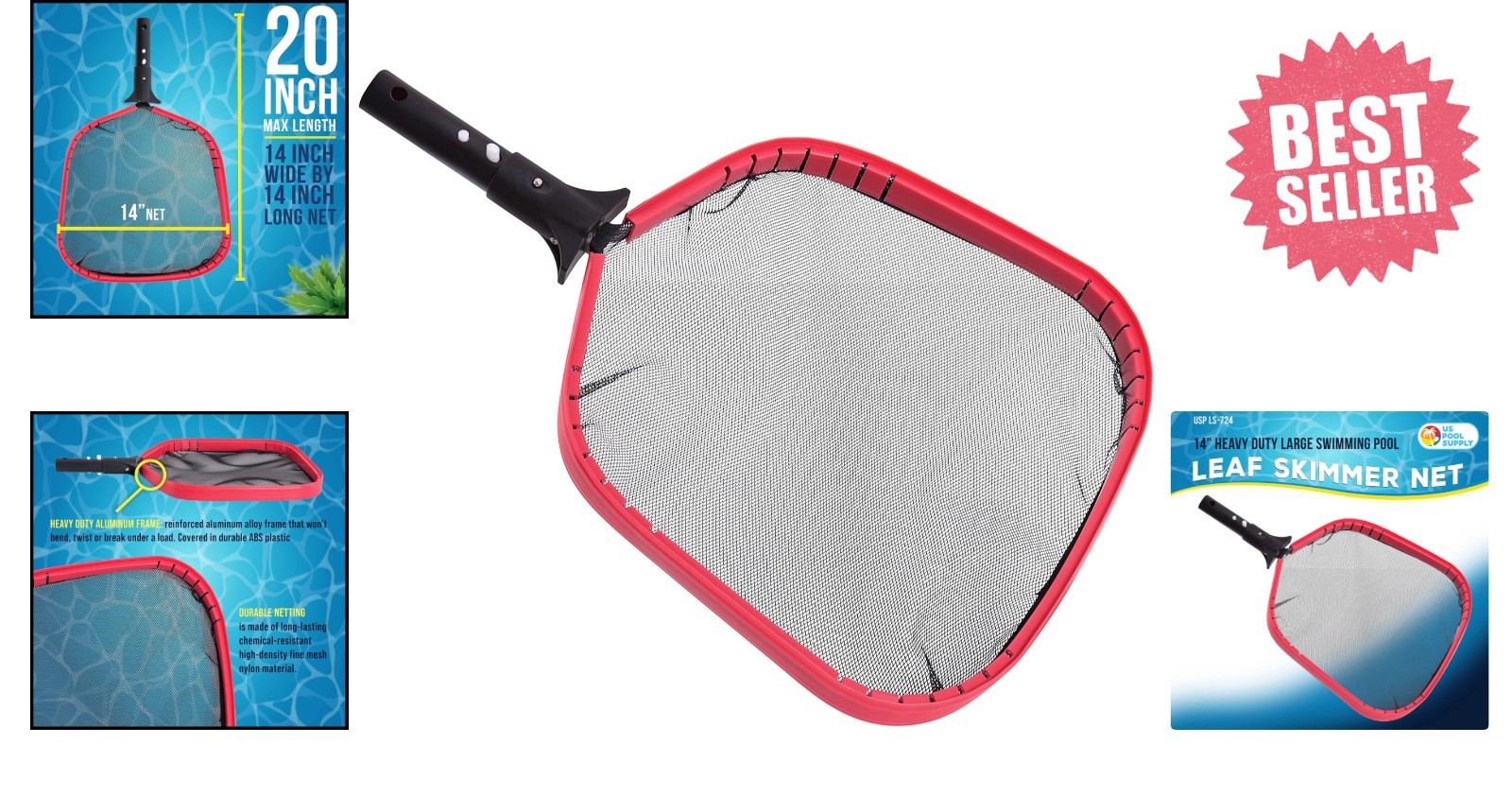 Deluxe Heavy-Duty Pool Skimmer Net – 14&Prime; x 20&Prime; Aluminum Frame for All Pools