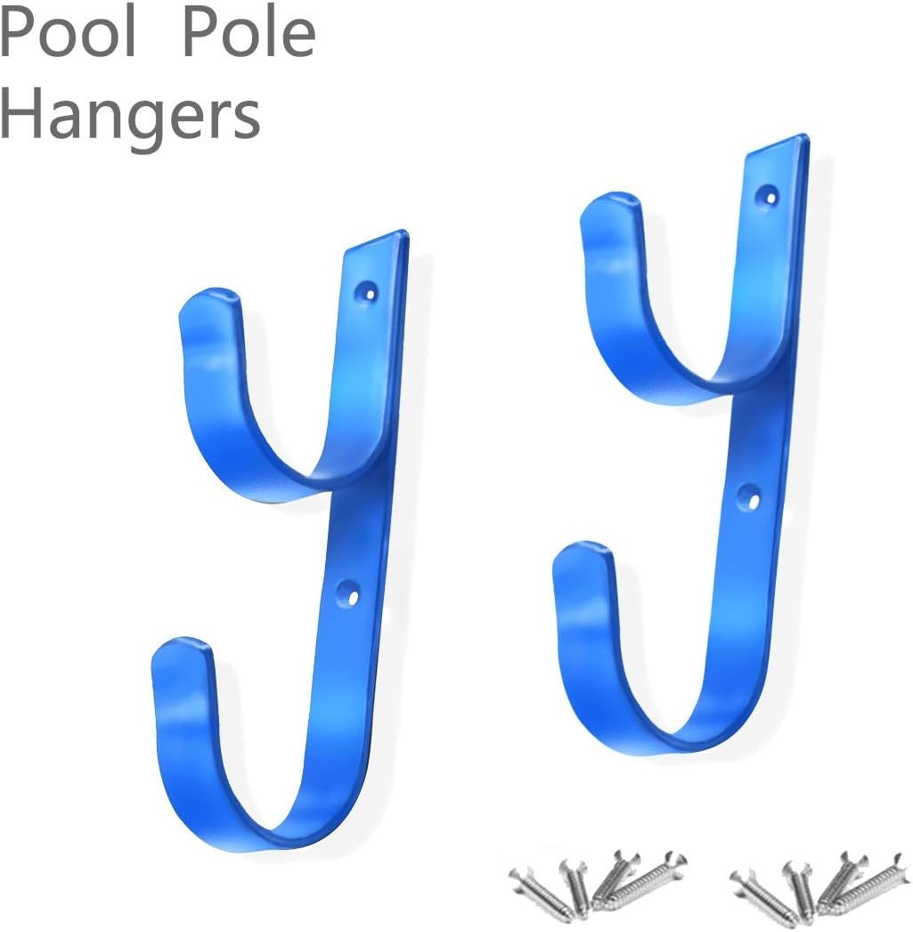 2 PCS Set Wide Pool Pole Hangers Heavy Duty Blue Aluminium Holder Hooks with …