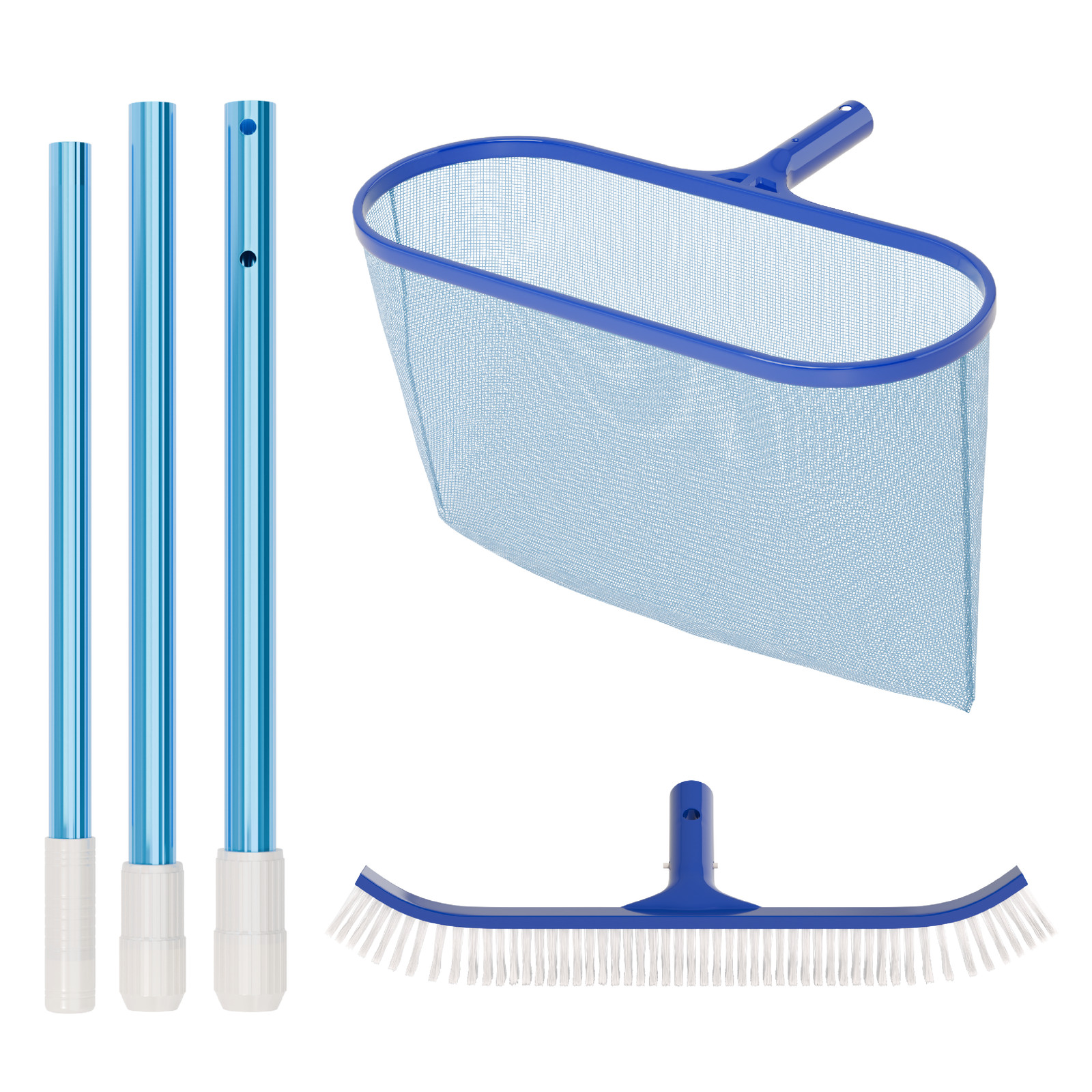 Portable 3 Piece Swimming Pool Cleaning Maintenance Kit with Net, Brush, Tube