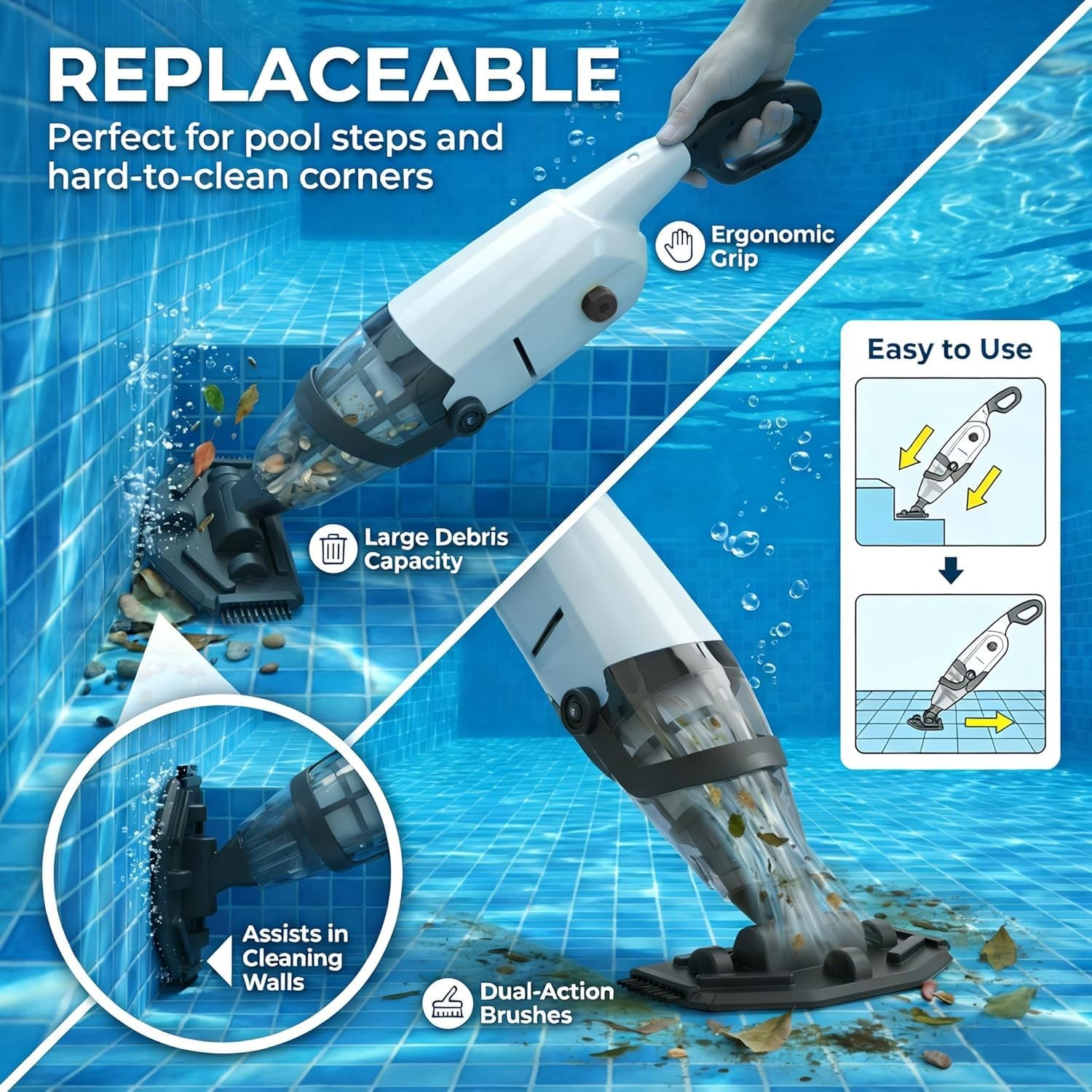 Handheld Pool Vacuum Cleaner, Updated Cordless Pool Cleaner with Powerful Suc…