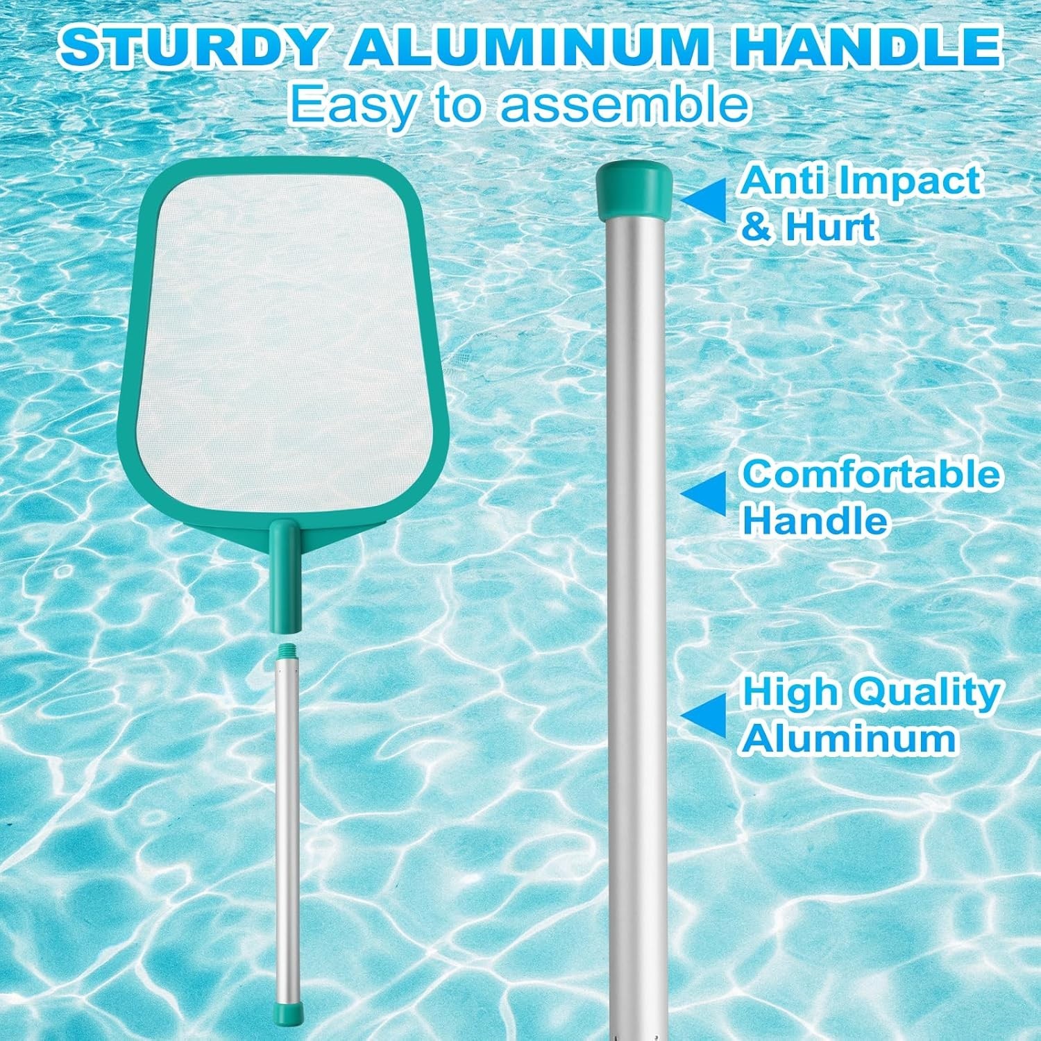 Pool Skimmer Net with Pole, Fine Mesh, Solid Plastic Frame for Pool & Hot Tub