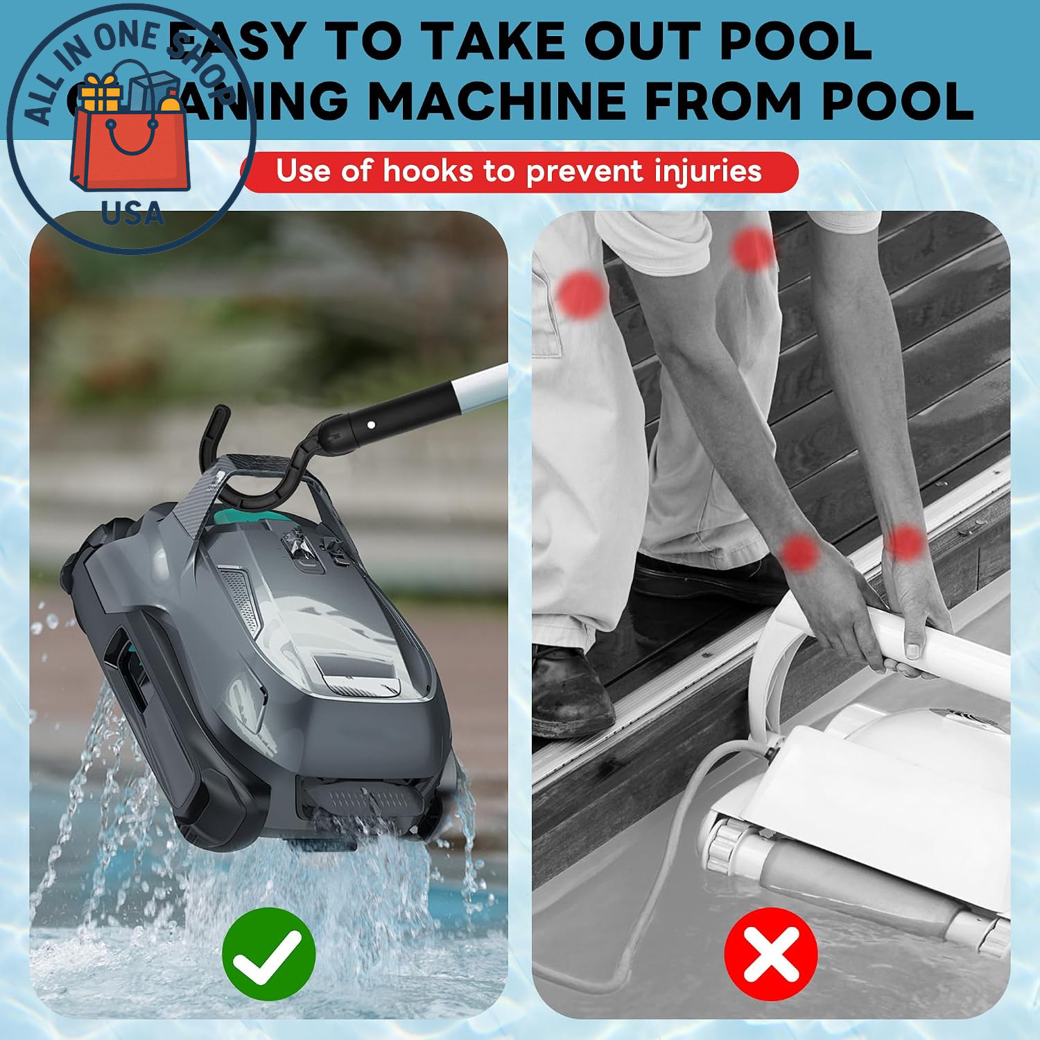 Universal Pool Cleaner Hook for Robotic Vacuums – Black (1 Pack)