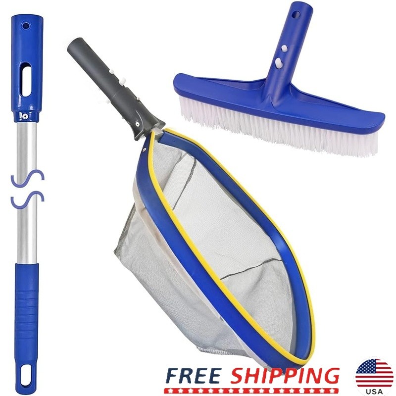 Pool Maintenance Set W/ Brush Skimmer Net Adjustable Aluminum Pole Cleaning New