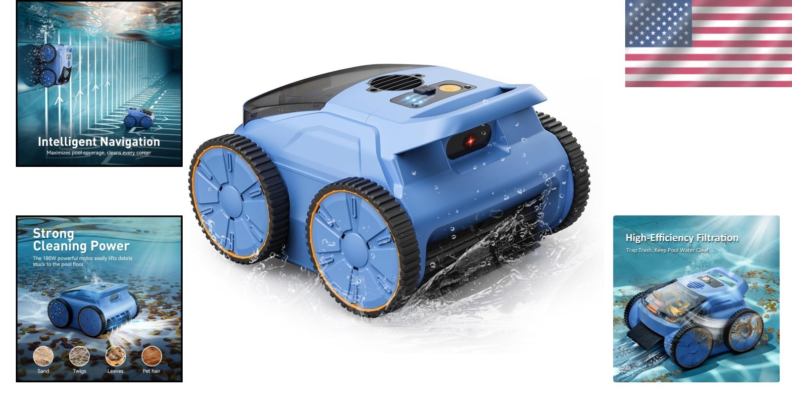 Automatic Pool Cleaner with 180 Min Runtime & Wall Climbing – Battery Powered