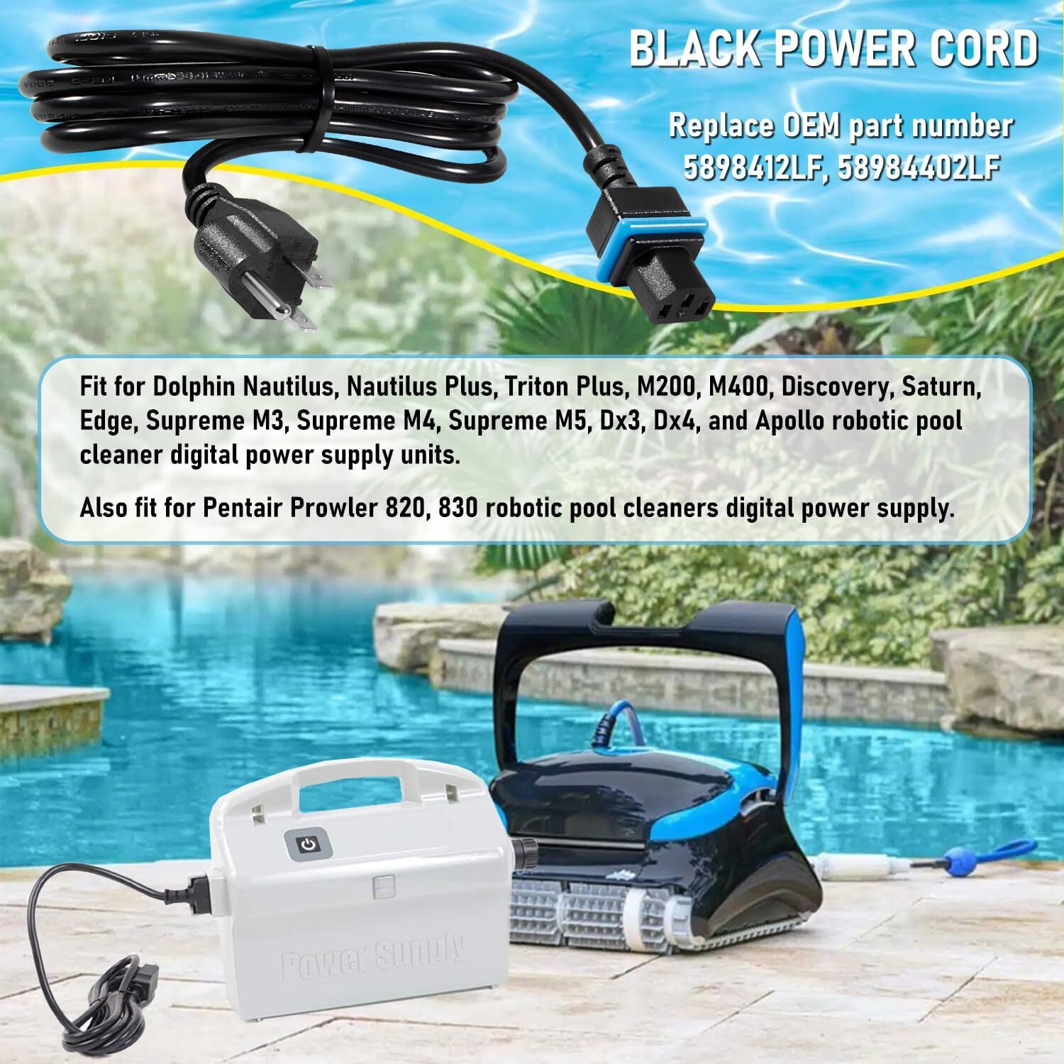for Maytronics Dolphin Power Cord Dolphin Cleaner Digital Power Supply 58984402L