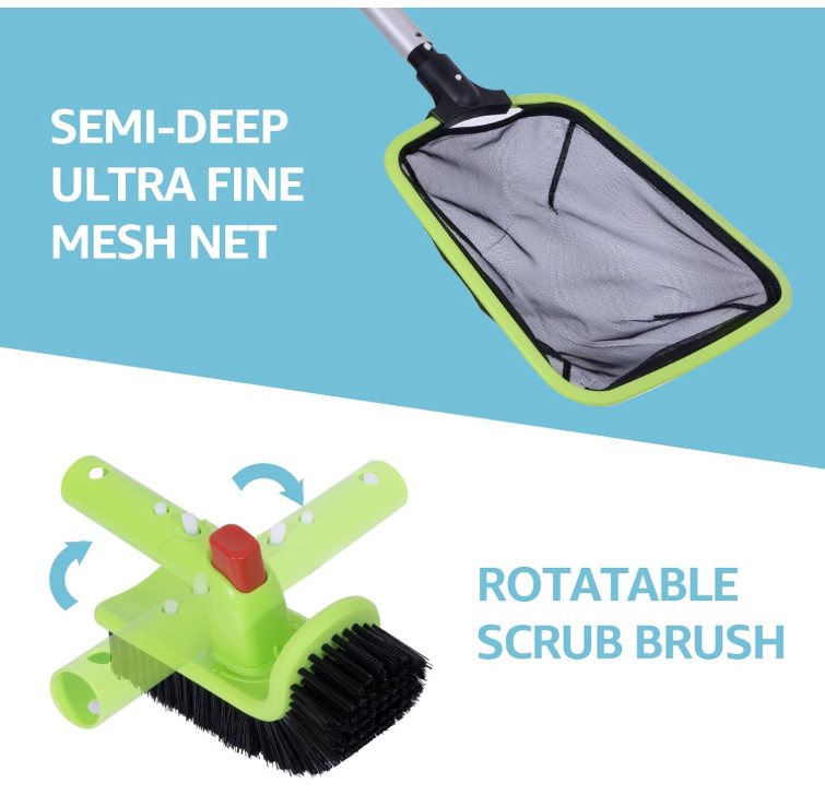 Swimming Pool Cleaning Kit w/ Skimmer, Mesh Net, 17.5&Prime; Brush & Scrub (No Pole)